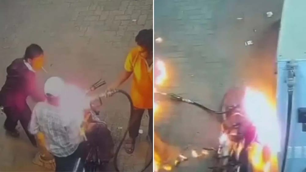 పెట్రోల్ బంక్‌లో సిగరెట్ తాగొద్దన్నందుకు.. ఏకంగా పెట్రోల్ నాజిల్‌కు నిప్పంటించిన యువకుడు..!