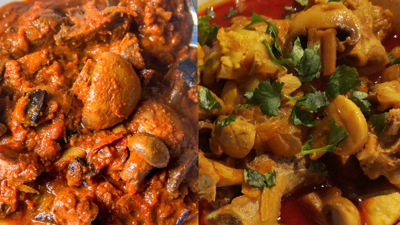 ఇప్పుడు మూత తీసి అన్ని రకాల  మసాలా పేస్ట్ లు, టమాటాలు కూడా వేసి ఉడకనివ్వాలి. ఇప్పుడు మటన్ ముక్కలు వేసి మూత పెట్టండి. గ్రేవీ కోసం రెండు గ్లాస్ లు నీళ్ళు పోయండి. 
