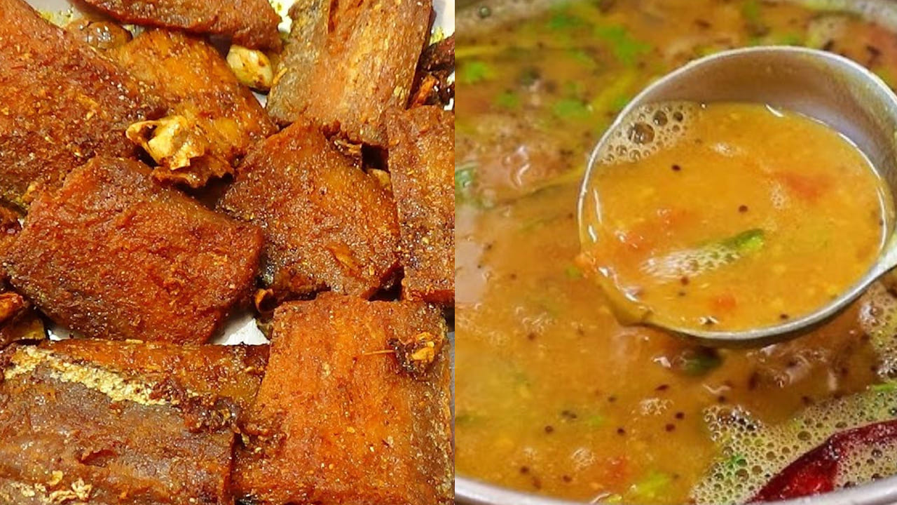 
ఉప్పు చేపలను పసుపుతో కడిగి వాటిని నానబెట్టి చిన్న చిన్న ముక్కలుగా చేసుకోవాలి. ఇప్పుడు పాన్ లో ఆయిల్ వేసి 
ఉప్పు చేప ముక్కలను రంగు మారే వరకు బాగా వేయించుకుని ఒక ప్లేట్ లోకి తీసుకోవాలి. 
