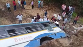 వాగులోకి దూసుకెళ్లిన RTC బస్సు..