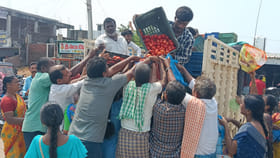 టమాటాలు ఫ్రీ.. ఫ్రీ.. ఫ్రీ.. సంచులతో ఎగబడ్డ జనం.. పాపం రైతన్నలు