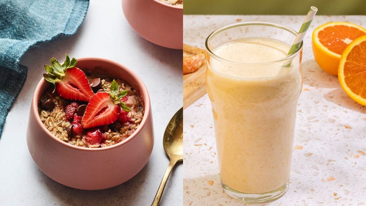Chocolate Strawberry Baked Oats & Orange Mango Flaxseed Shake.jpg