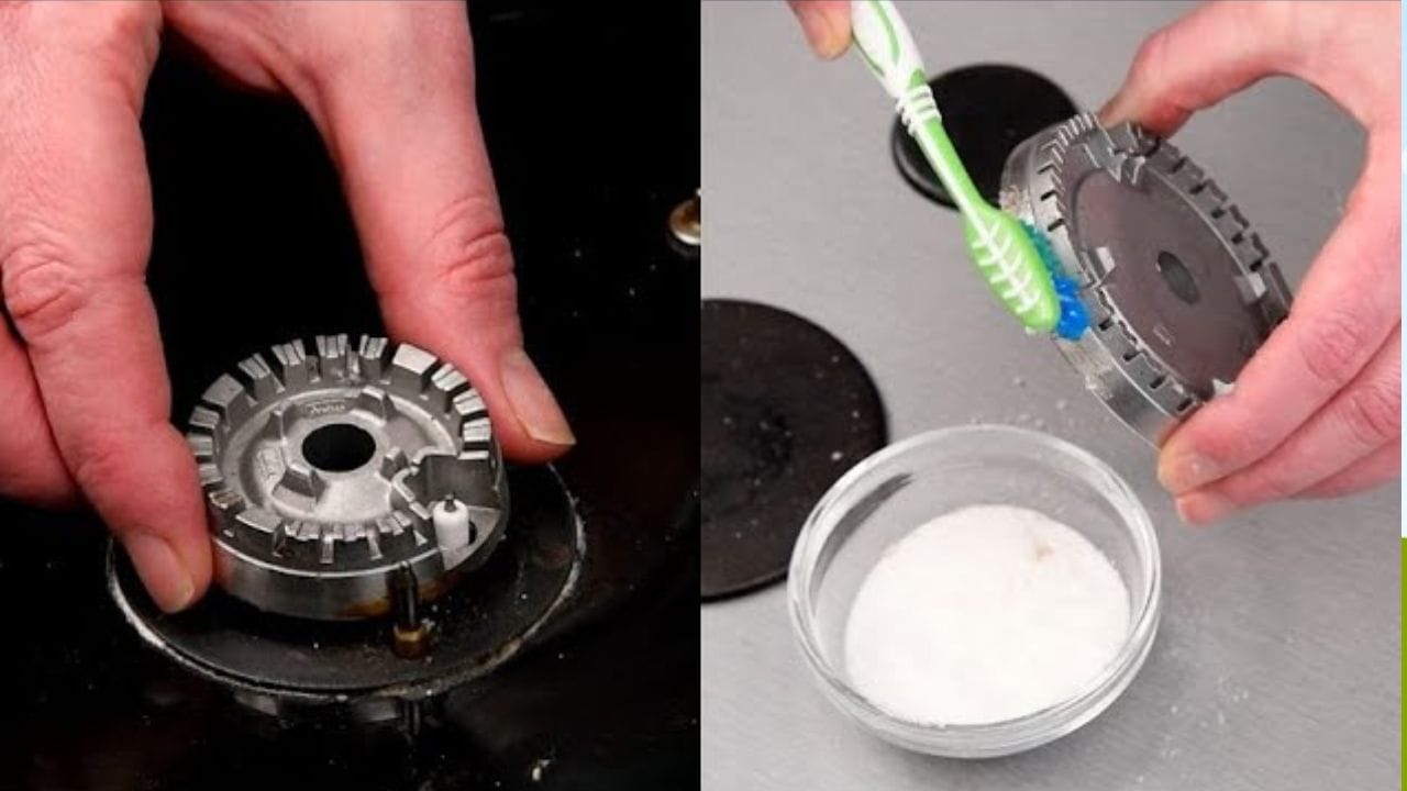 వెనిగర్, బేకింగ్ సోడా : ఈ ద్రావణం భారీ మురికి, మరకలను తొలగించడానికి చాలా బాగుంది. దీని కోసం, ఒక కంటైనర్‌లో సమాన భాగాలుగా నీరు, వెనిగర్ కలపండి. తర్వాత బర్నర్‌ను రాత్రంతా లేదా కనీసం 2-3 గంటలు ఆ నీటిలో నానబెట్టండి. తర్వాత దానిపై కొంచెం బేకింగ్ సోడా చల్లి పాత టూత్ బ్రష్‌తో స్క్రబ్ చేయండి. ఇది మరకలను సులభంగా తొలగిస్తుంది.