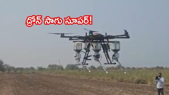 డ్రోన్ తో విత్తనాలు నాటే ప్రక్రియ..నువ్వులు సాగు చేస్తున్న రైతులు