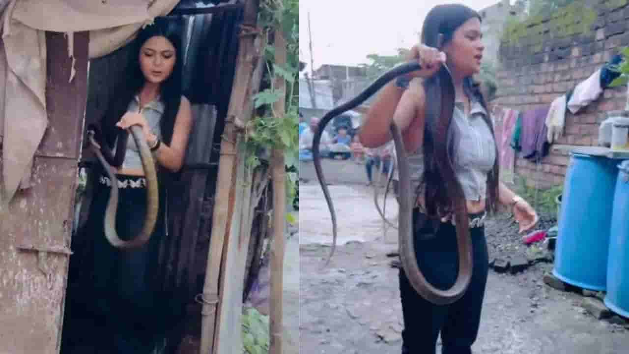 Viral Video: ఏం ధైర్యం రా సామి.. ఇంత పెద్ద పామును బొమ్మ చేసి ఆడుకున్న అమ్మాయి..!