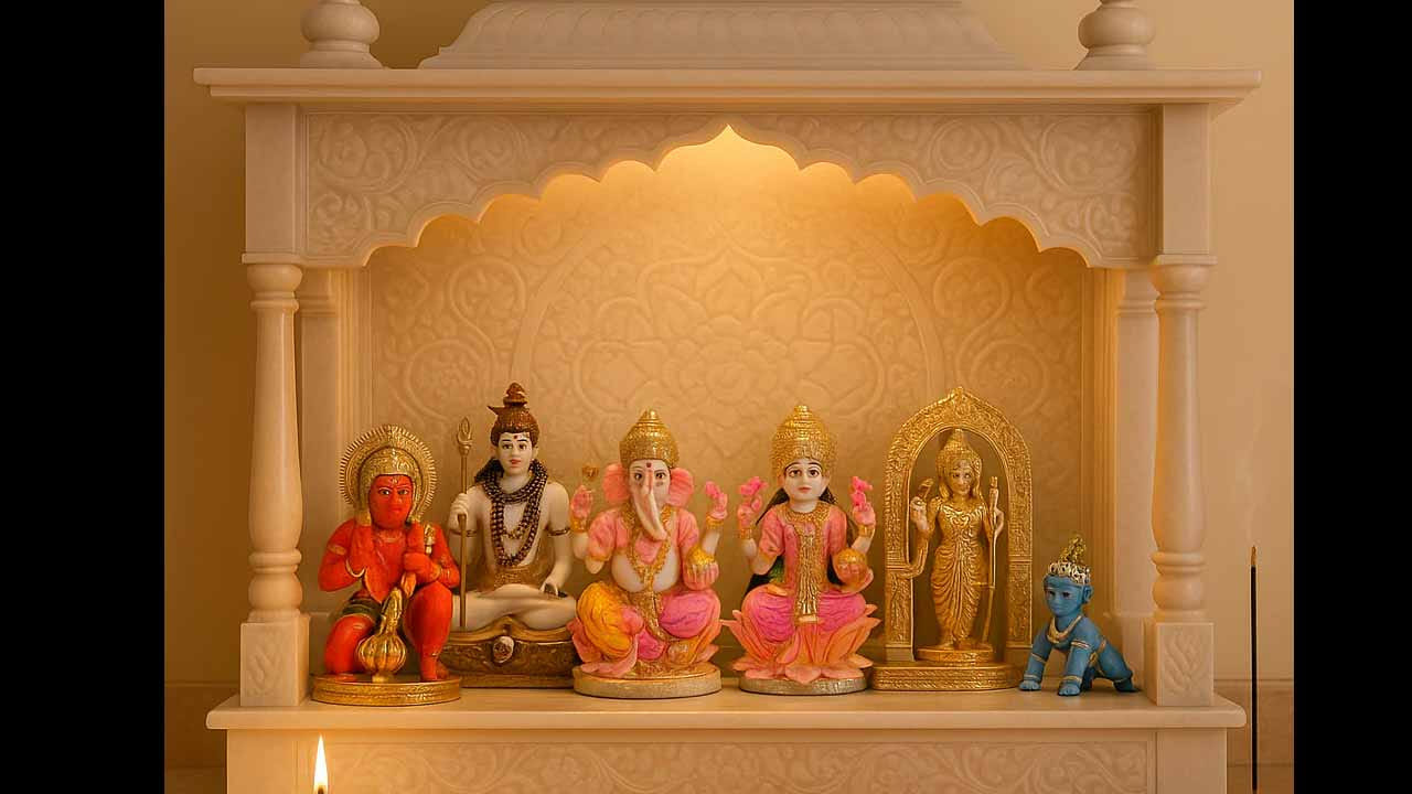 వాస్తు శాస్త్రం ప్రకారం ఇంటి పూజ గదిలో రెండు నుంచి ఐదు విగ్రహాలు ఉండటం శభప్రదంగా పరిగణించబడుతుంది. ఇది ఇంటిలో సానుకూల శక్తిని పెంచుతుంది. అంతేకాకుండా, అనేక సమస్యలను నివారిస్తుంది. అంతే కాకుండా వీలైనంత వరకు ఉగ్రరూపంలో ఉన్నవి కాకుండా, శాంత స్వభావంతో ఉన్న   విగ్రహాలను మాత్రమే ఇంటి పూజ గదిలో ఉంచుకోవాలి. ఇవి ఇంటి వాతావరణాన్ని చాలా శాంతంగా ఉంచుతాయి. 