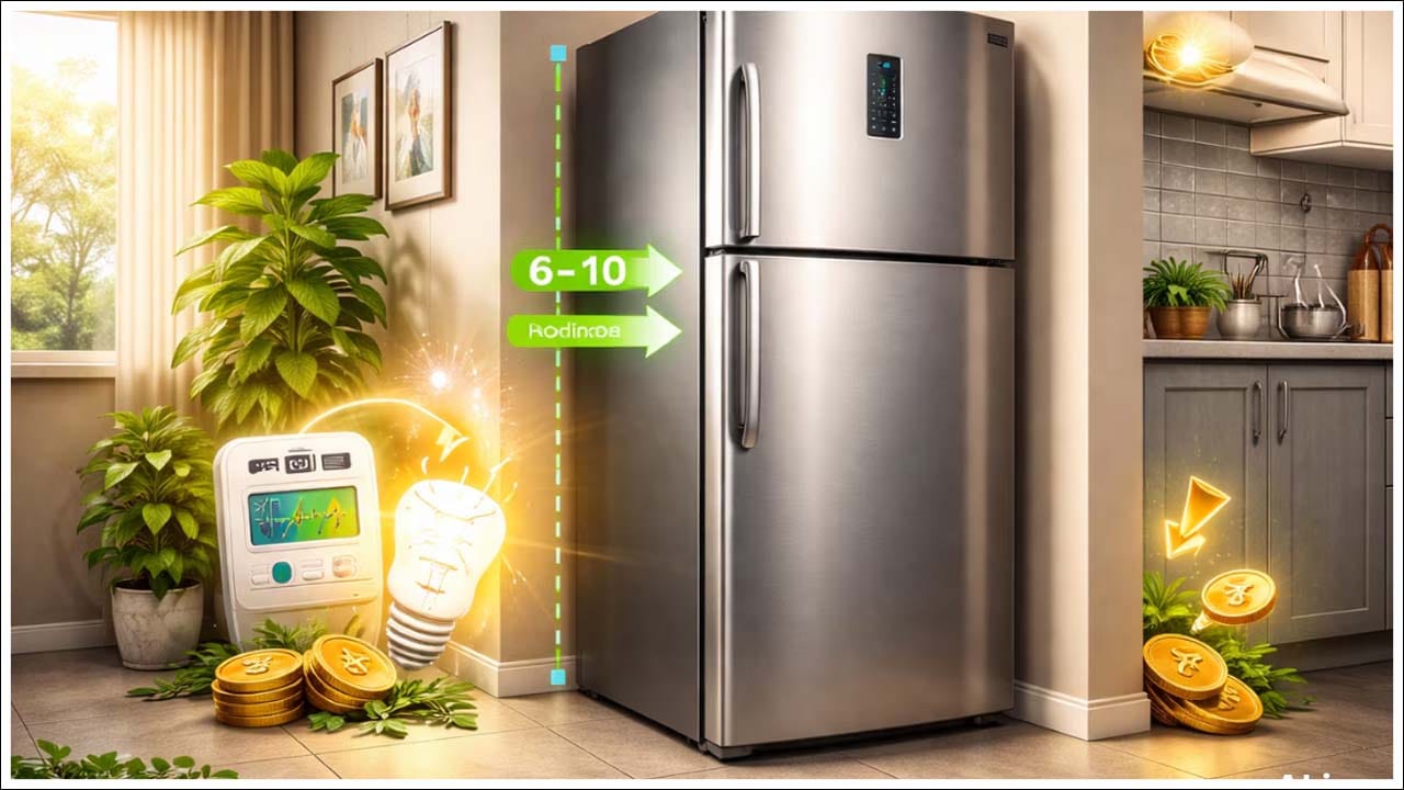  రిఫ్రిజిరేటర్‌ను సరిగ్గా ఇన్‌స్టాల్ చేయడానికి చిట్కాలు: ఫ్రిజ్, గోడ మధ్య కనీసం 5 సెం.మీ. అంతరం ఉంచండి. మాన్యువల్‌లో ఇచ్చిన మార్గదర్శకాలను అనుసరించండి. వెనుక ప్యానెల్, హీటింగ్ ఎలిమెంట్‌ను క్రమం తప్పకుండా శుభ్రం చేయండి. ఈ విధంగా ఫ్రిజ్ చల్లగా ఉంచుతుంది. శక్తిని ఆదా చేస్తుంది. ఎక్కువసేపు ఉంటుంది. వంటగదిలో సరైన దూరంలో ఫ్రిజ్‌ను ఉంచడం ద్వారా మీరు అనవసరమైన శక్తి ఖర్చులను తగ్గించుకోవచ్చు. ఎక్కువ సామర్థ్యాన్ని సాధించవచ్చు.