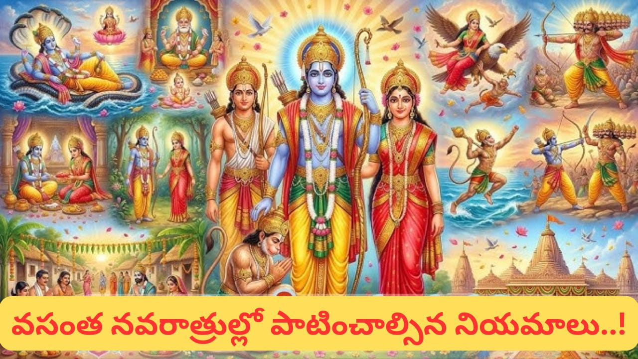 
పాటించాల్సిన నియమాలు.. 

ఇంట్లో అఖండ దీపం వెలిగించి ఉంచాలి
గుమ్మానికి పచ్చని తోరణాలు కట్టాలి
భూశయనం పాటించాలి
శక్తికొద్దీ దానధర్మాలు చేయాలి
భక్తిశ్రద్ధలతో నియమాలు కచ్చితంగా పాటించాలి
ఈ విధంగా వసంత నవరాత్రులను ఆచరిస్తే దేవి అనుగ్రహం, శ్రీరాముని కృప లభించి కొత్త సంవత్సరంలో ఐశ్వర్యం, ఆరోగ్యం, సిరిసంపదలు వృద్ధి చెందుతాయని విశ్వాసం.

(Disclaimer: ఈ వార్తలోని సమాచారం మత విశ్వాసాలపై ఆధారపడి ఉంది. పాఠకుల ఆసక్తి మేరకు అందించడం జరిగింది. దీనిని సంస్థ ధృవీకరించదు.)