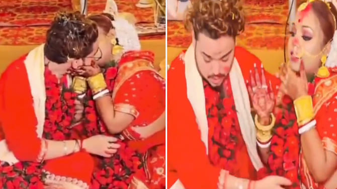 అరె ఏంట్రా ఇది.. పెళ్లి పీటల మీదే రెచ్చిపోయిన జంట..