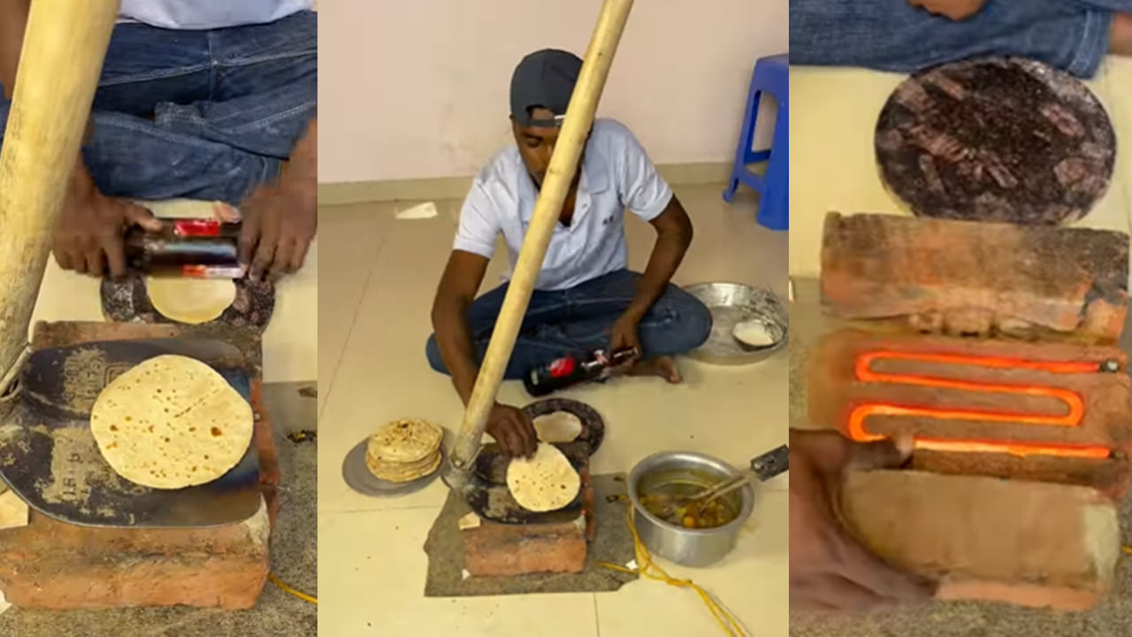 బీర్ సీసాతో చపాతీ.. ఇటుకలతో పొయ్యి..  పారతో టిఫిన్ భలే చేసాడుగా.. అదిరిందయ్యా ఐడియా