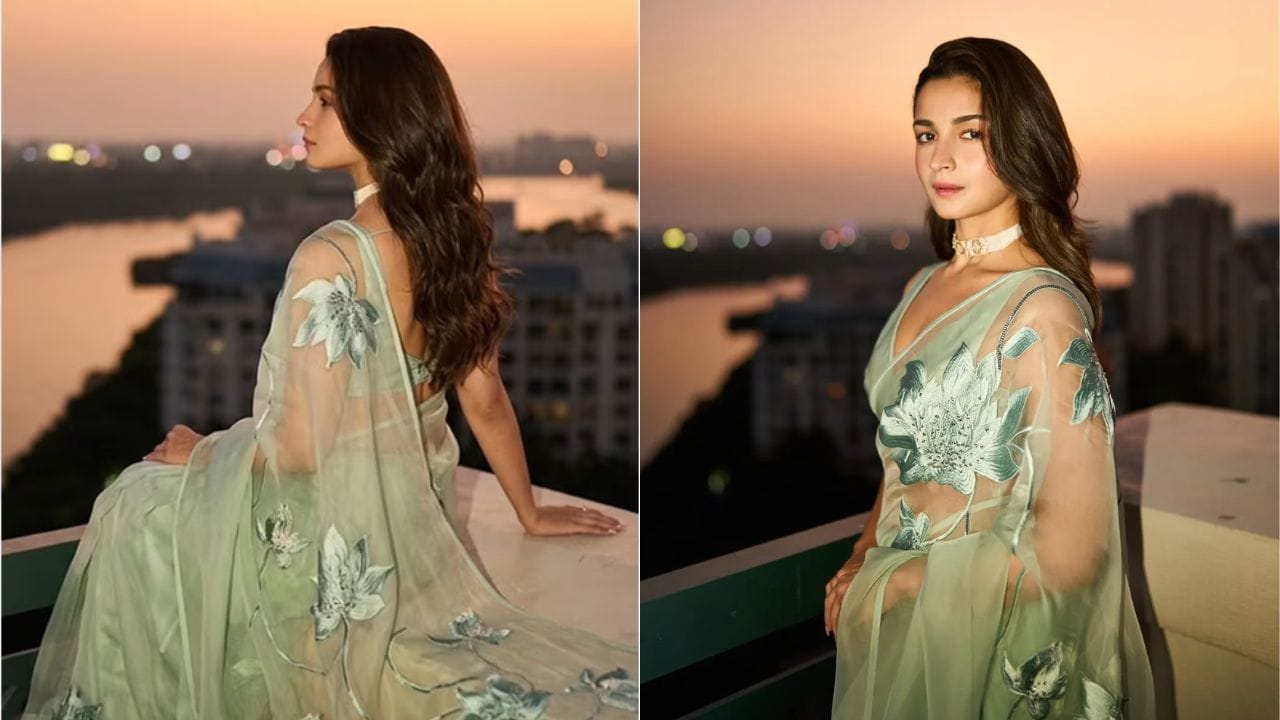 పెళ్లి నాటి మెమొరీస్ గుర్తు చేసిన ఫోటో షూట్.. సేజ్ గ్రీన్ ఆర్గాంజా చీరలో అలియా రాయల్ లుక్!...