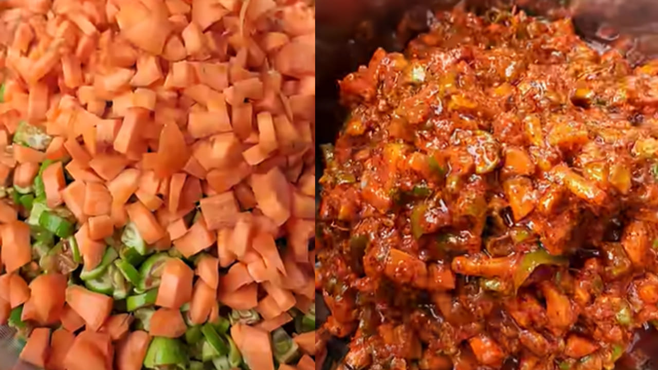 ఆల్ మిక్స్ ఆవకాయ పచ్చడికి కావాల్సిన పదార్థాలు : నాలుగు కప్పుల మామిడికాయ ముక్కలు, ఒక కప్పు క్యారెట్ ముక్కలు,  ఒక కప్పు  కాలీఫ్లవర్ ముక్కలు, ఒక కప్పు బీరకాయ ముక్కలు, ఒక కప్పు దోసకాయ ముక్కలు, 15 వెల్లుల్లి రెబ్బలు, అర టేబుల్ స్పూన్ ఆవాలు, 
మూడు కప్పుల కారం, రుచికి సరిపడా ఉప్పు,  అర టేబుల్ స్పూన్ పసుపు , రెండు టేబుల్ స్పూన్స్ మెంతులు పొడి, రెండు టేబుల్ స్పూన్స్ నువ్వుల నూనెను తీసుకోవాలి. 