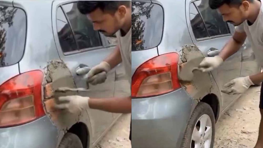 Viral Video: వెరైటీ రిపేర్.. కారుకా..? లేక గోడకా..? ఏం టాలెంట్ గురూ!