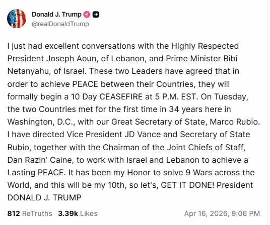 Donald Trump Announces Ceasefire