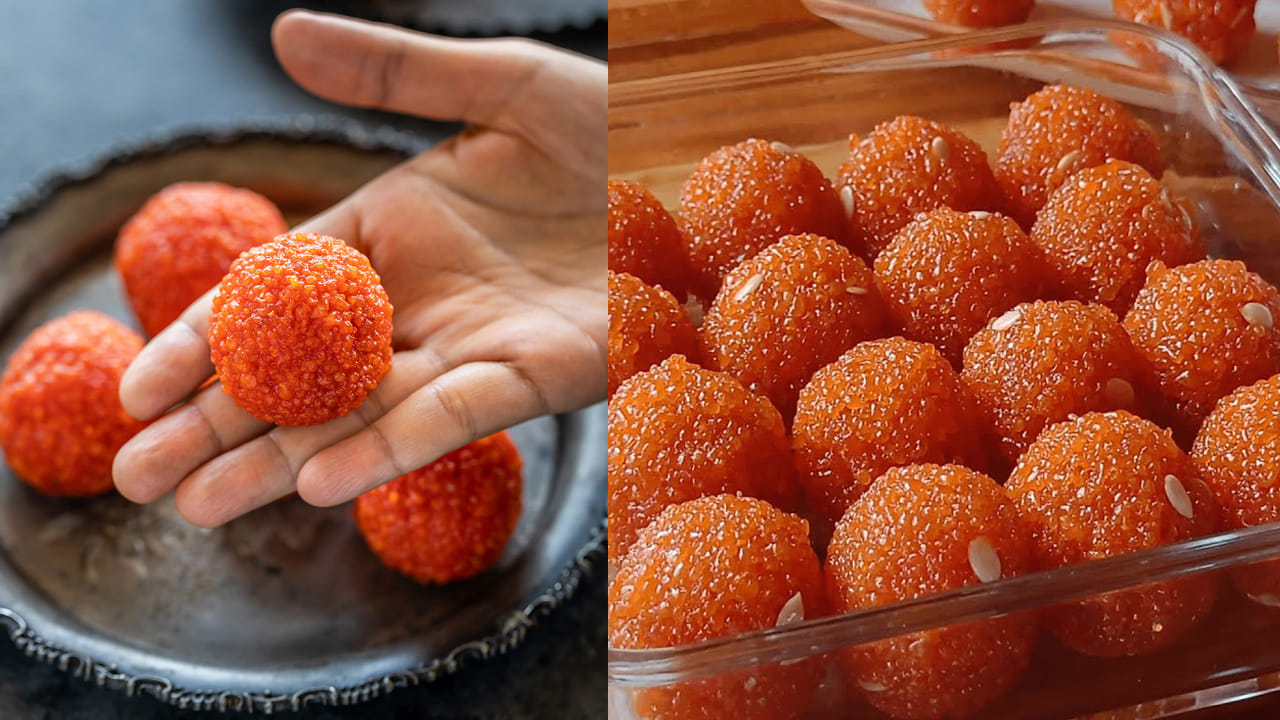 తయారు చేసుకున్న బూందీని ఈ వేడి పాకంలో వేసి బాగా కలిపి, మూత పెట్టి ఒక 10-15 నిమిషాలు వదిలేయాలి. దీనివల్ల బూందీ పాకాన్ని బాగా పీల్చుకుంటుంది. మిశ్రమం కొంచెం గోరువెచ్చగా ఉన్నప్పుడు పుచ్చగింజలు కలిపి, నెయ్యి రాసిన చేతులతో గుండ్రని లడ్డూలుగా చుట్టుకోవాలి. 