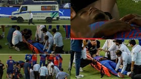 క్యాచ్ పట్టబోయి మైదానంలో కుప్పకూలిన స్టార్ బౌలర్..