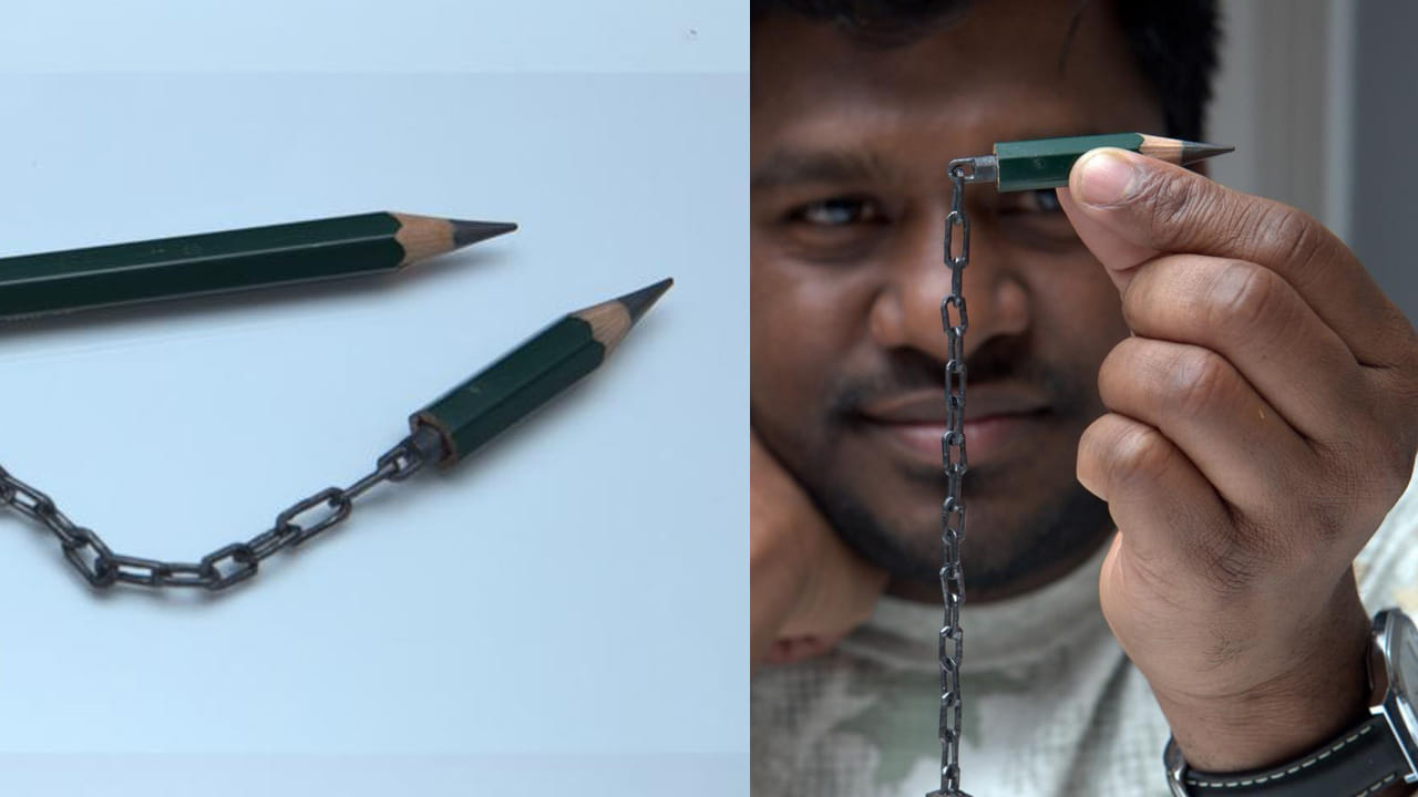 పెన్సిల్ మొనపై అద్భుత కళాఖండం.. ఇంటర్ లాకింగ్ గొలుసుతో తెలుగు కళాకారుడు సెన్సేషన్!