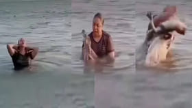 నదిలోకి దిగిన యువతి కాళ్ల దగ్గర ఏదో కదులుతూ కనిపించింది..