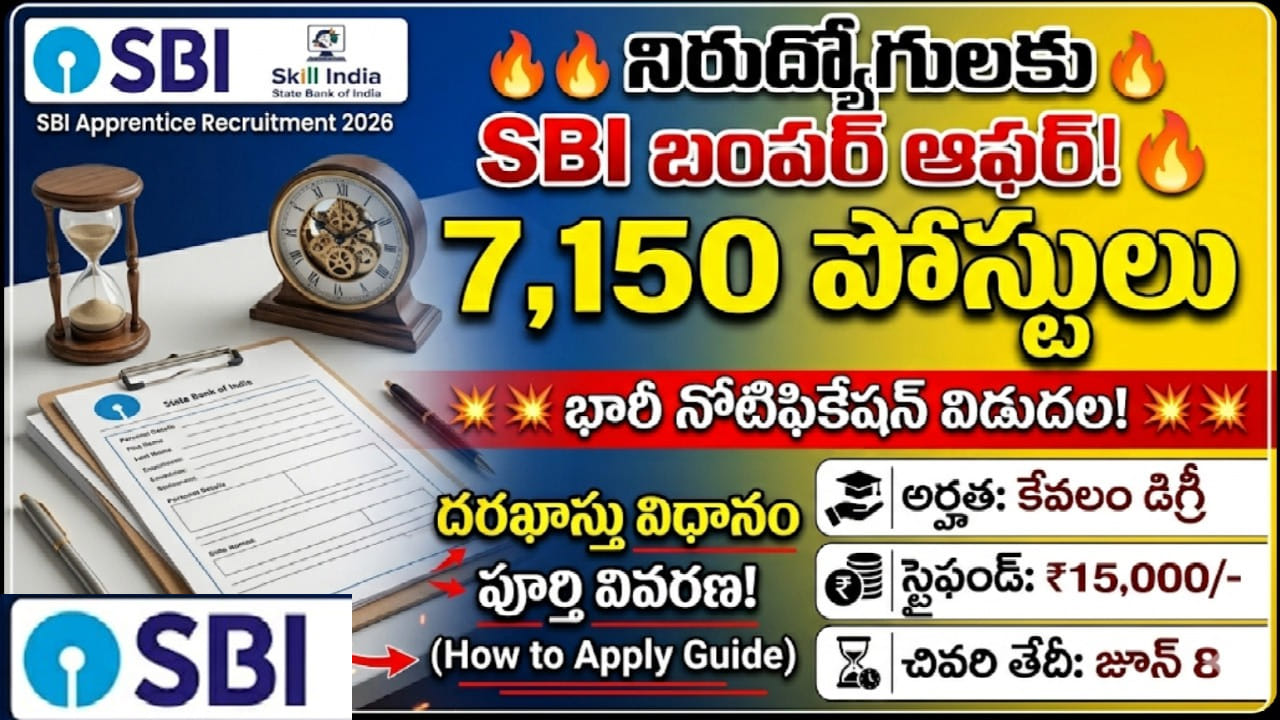 SBI Apprentice Recruitment 2026: తెలుగు రాష్ట్రాల్లో భారీగా ఖాళీలు, నెలకు స్టైపెండ్ ఎంతంటే..?