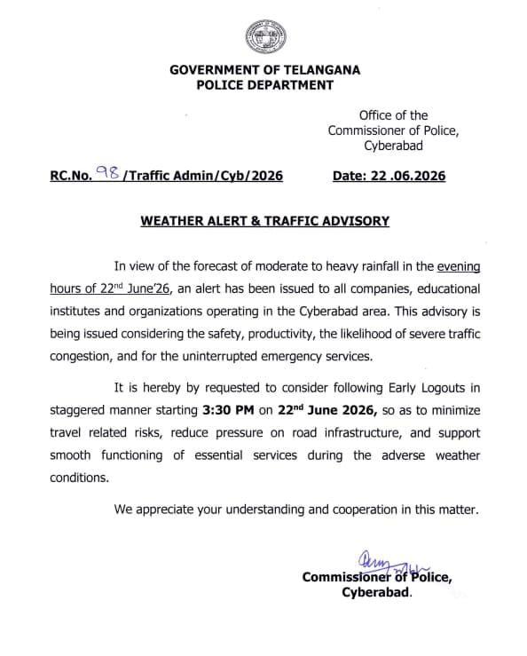Cyberabad Police Issues Key Advisories