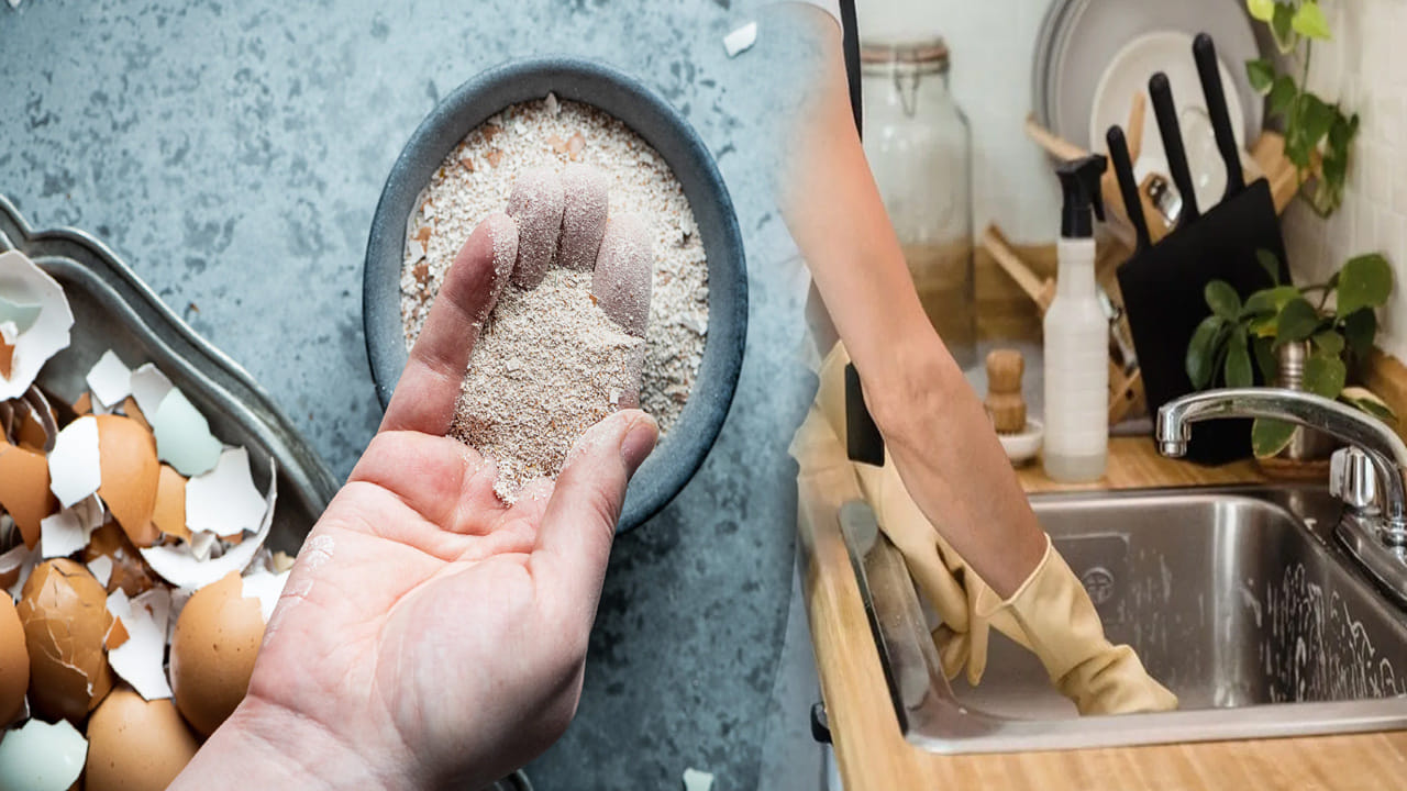 ఇంటి శుభ్రత కోసం (Cleaning Hack): వంటగదిలో గిన్నెలు లేదా సింక్ అడుగున పేరుకుపోయిన మొండి మరకలను తొలగించడానికి గుడ్డు పెంకుల పొడి ఒక అద్భుతమైన నేచురల్ స్క్రబ్బర్. కొద్దిగా సర్ఫ్ లేదా డిష్ వాష్తో కలిపి ఈ పొడిని వాడితే, గిన్నెలు కొత్త వాటిలా మెరుస్తాయి. పర్యావరణానికి హాని చేయని క్లీనింగ్ ఏజెంట్ కావాలనుకునే వారికి ఇది బెస్ట్ ఛాయిస్.