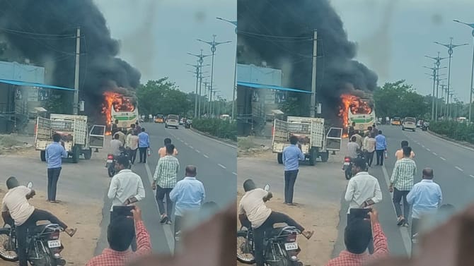 బస్టాండ్‌ నుండి బయల్దేరిన కాసేపటికే బస్సులో మంటలు