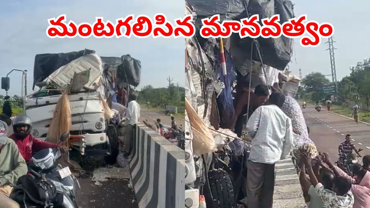 Video: మరీ ఇంత దిగజారాలా?.. ప్రాణాలు పోతున్న పట్టించుకోకుండా.. ఎల్లిపాయలకు ఎగబడ్డ జనం! | Sangareddy Truck Accident: Locals Loot Garlic as Injured Driver Fights for Life Watch Video