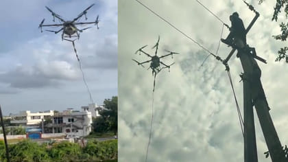 సిరిసిల్ల అధికారుల అదిరిపోయే ఐడియా.. డ్రోన్‌తో విద్యుత్ వైర్లు..