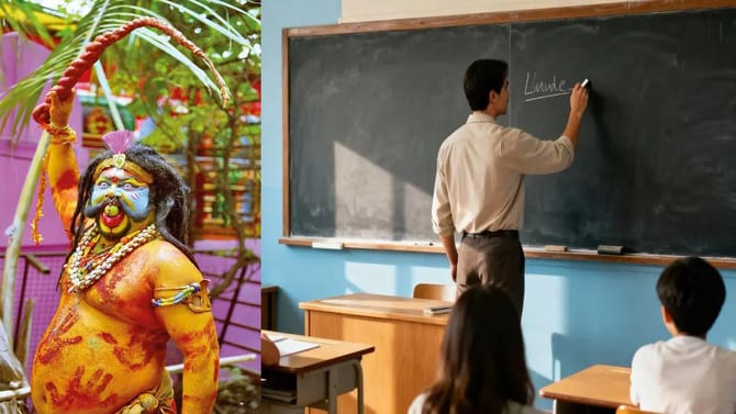 కొరడా చేతపట్టి వీధుల్లోకి ప్రభుత్వ బడి టీచర్‌.. అసలు సంగతి ఏమంటే?