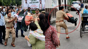 నిరసనలో హైడ్రామా.. దిష్టిబొమ్మతో పోలీస్ పరుగు..!
