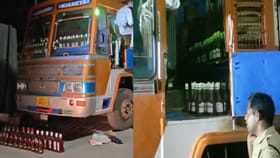 పుష్ప లెవల్ స్కెచ్ సామీ.. లారీలోనే వైన్స్ పెట్టేశారు..