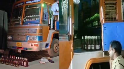 పుష్ప లెవల్ స్కెచ్ సామీ.. లారీలోనే వైన్స్ పెట్టేశారు..