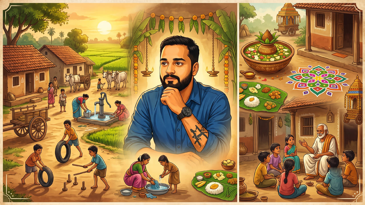 తెల్లవారుజామున ఇళ్ల ముందు పేడనీళ్లు చల్లి ముగ్గులు వేసే ఆడపడుచులు, బావి దగ్గర బిందెలతో చేరే ఆత్మీయ కలయికలు ఆనాటి ప్రత్యేకం. ఉదయాన్నే మట్టికుండలో రాత్రంతా నానిన చద్ది అన్నంలో కాస్త పెరుగు, ఉల్లిపాయ లేదా పచ్చిమిరపకాయ, ఆవకాయ నంజుకుని వరండాలో కూర్చుని అందరూ కలిసి తింటుంటే.. ఏ పంచభక్ష్య పరమాన్నాలూ దానికి సాటిరావు.