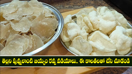 తెల్లని పువ్వులాంటి బియ్యం రవ్వ వడియాలు.. ఈ కొలతలతో చేసి చూడండి
