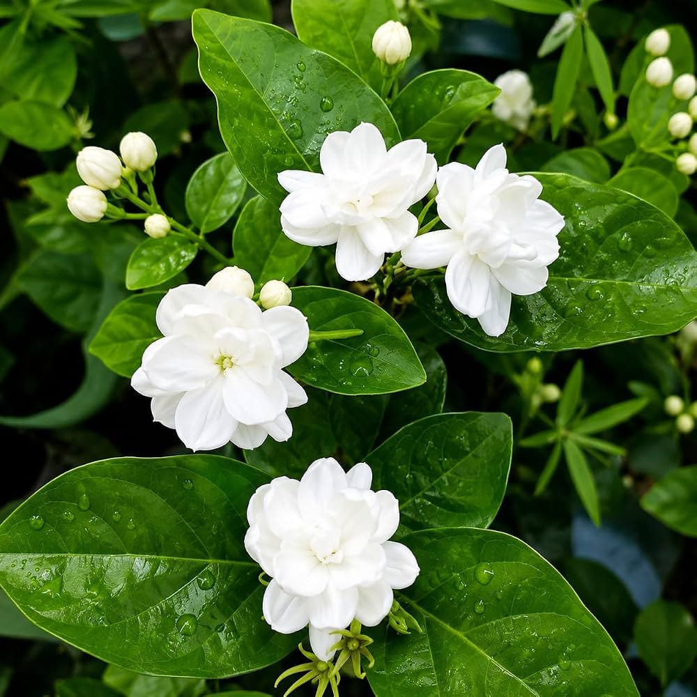 మల్లె (Jasmine): భారతీయ సంప్రదాయంలో విశిష్ట స్థానం కలిగిన మల్లె పువ్వు మంచి సువాసనతో పరిసరాలను ఆహ్లాదపరుస్తుంది. వర్షాకాలంలో కొద్దిగా ముదిరిన ఆకుపచ్చ-గోధుమ రంగు కాండాన్ని 5 నుండి 6 అంగుళాల పొడవున కత్తిరించి నాటడం ద్వారా కొత్త మొక్కను పెంచవచ్చు.