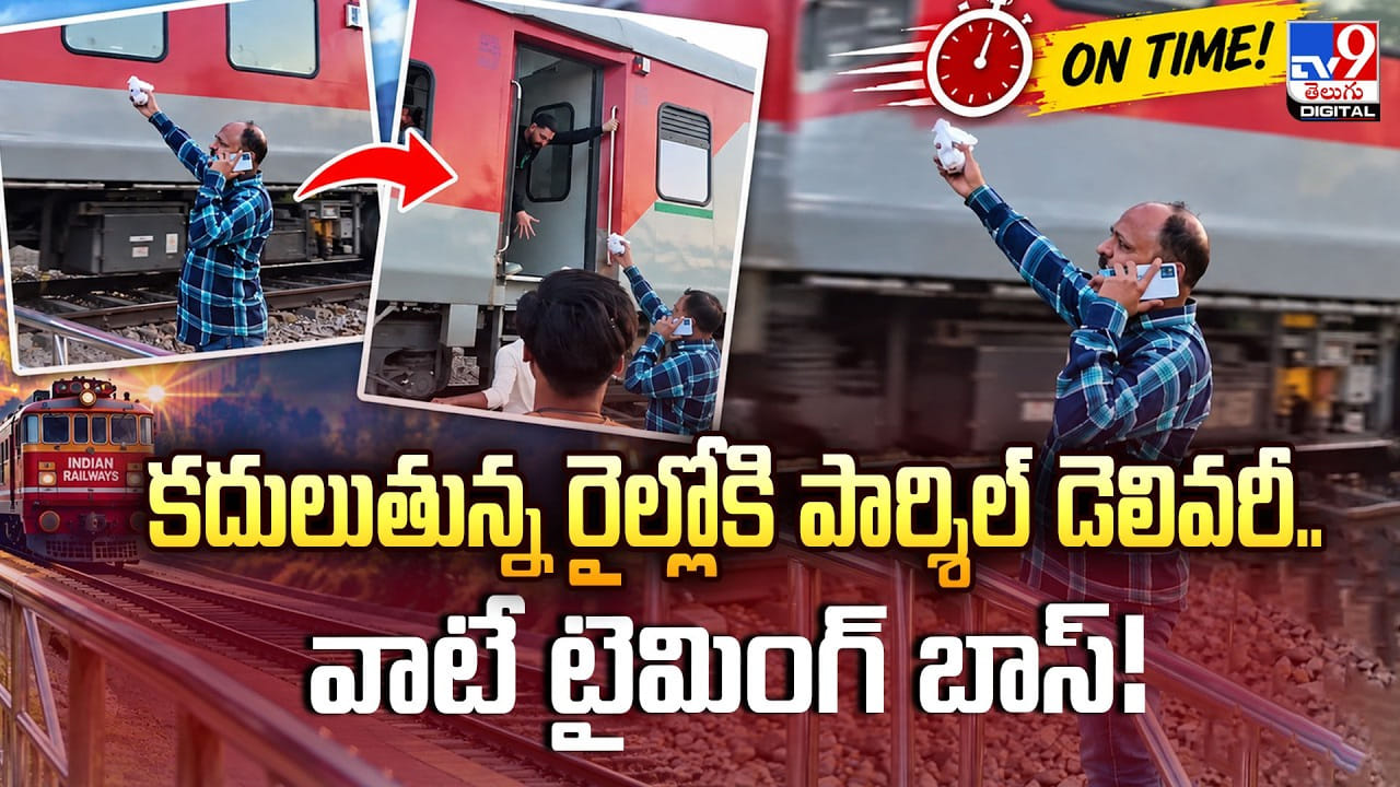 కదులుతున్న రైల్లోకి పార్శిల్ డెలివరీ.. వాటే టైమింగ్‌ బాస్‌!