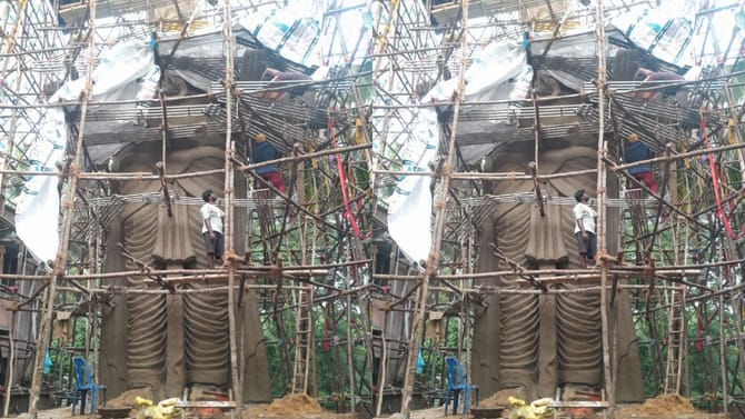 దర్శనమిచ్చేందుకు సిద్ధమవుతున్న 65 అడుగుల భారీ మట్టి గణపతి!