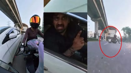 మహిళా బైకర్‌ను వెంటాడి.. కారుతో ఢీకొట్టిన పోకిరీలు! వీడియో వైరల్