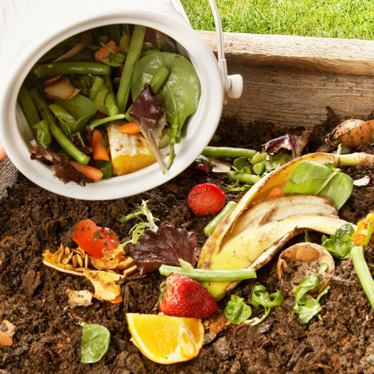 ఒక పాత ప్లాస్టిక్ బకెట్ లేదా పెయింట్ డబ్బాను తీసుకుని అడుగున, సైడ్స్లో గాలి ఆడేందుకు మరియు ద్రవం బయటకు పోయేందుకు వీలైనన్ని ఎక్కువ రంధ్రాలు చేయాలి. బకెట్ అడుగున ఒక ట్రేను ఉంచాలి. కంపోస్ట్ ప్రాసెస్లో వచ్చే లిక్విడ్ ఫ్లోర్పై పడితే బ్యాడ్ స్మెల్ వస్తుంది.