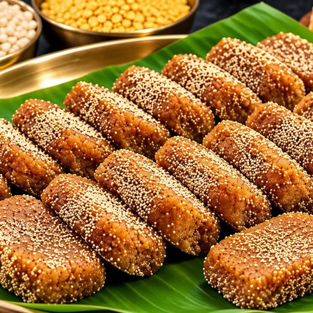 గోరువెచ్చగా ఉన్న మిశ్రమాన్ని చాపింగ్ బోర్డుపై లేదా బటర్ పేపర్పై ఉంచి పొడవాటి స్థూపాకారంలో (సిలిండర్ లాగా) రోల్ చేసుకోవాలి. దీనిపై వేయించిన గసగసాలు చల్లి రోల్ను తిప్పుతూ గసగసాలు అంటుకునేలా చేయాలి. ఇప్పుడు కత్తి వాడకుండా.. ఒక శుభ్రమైన దారాన్ని రోల్ కింద పెట్టి పైకి క్రాస్ చేసి లాగితే పర్ఫెక్ట్ రౌండ్ షేప్లో స్వీట్ పీసెస్ సులభంగా కట్ అవుతాయి. అంతే, నోరూరించే బలవర్ధకమైన 'మినప-పెసర స్వీట్ రోల్స్' సిద్ధం! నోట్లో వేస్తే వెన్నలా కరిగిపోతూ.. గాలి చొరబడని డబ్బాలో ఉంచితే 15 నుండి 20 రోజుల పాటు తాజాగా ఉండి పిల్లల ఎదుగుదలకు, పెద్దల ఎముకల దృఢత్వానికి అపారమైన బలాన్నిస్తాయి!