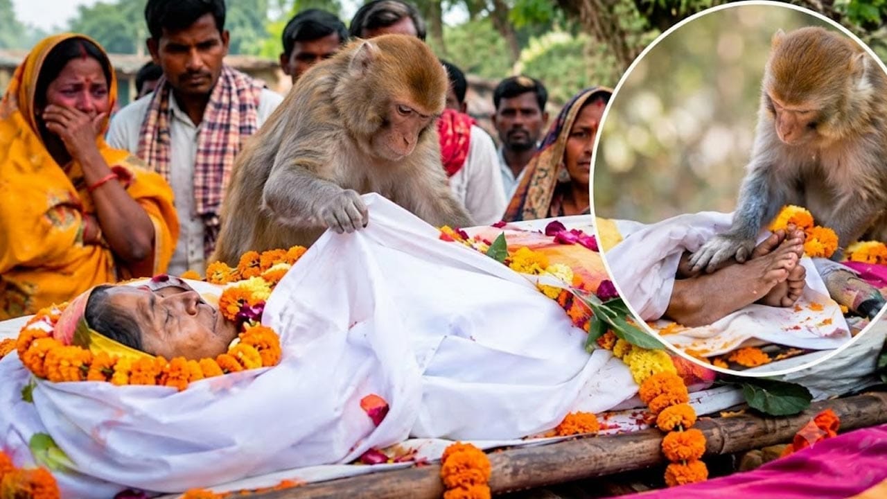 మహిళ అంతిమ యాత్రలో వింత దృశ్యం.. పాడె వద్దకు వచ్చిన కోతి ఏం చేసిందో చూస్తే…