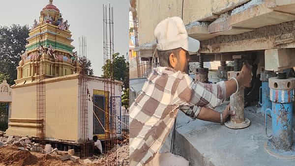 Telangana: వావ్ అద్భుతం.. 50 ఏళ్ల నాటి గుడిని జాకీలతో పైకెత్తుతున్న ఊరి జనం.. ఎందుకో తెలుసా..?