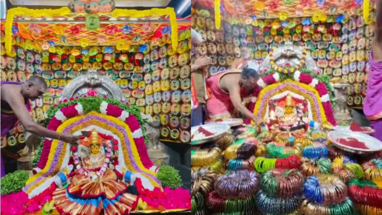 ఇక ఎనిమిదో రోజైన ఆదివారం అమ్మవారు గజలక్ష్మి అలంకారంలో భక్తులకు దర్శనమివ్వగా.. ఆ రోజు ఆలయంలో లక్ష గాజులతో అలంకరించి అమ్మవారికి ప్రత్యేక పూజ నిర్వహించారు. ఈ పూజా కార్యక్రమానికి భారీగా భక్తులు తరలివచ్చి అమ్మవారిని దర్శించుకున్నారు.